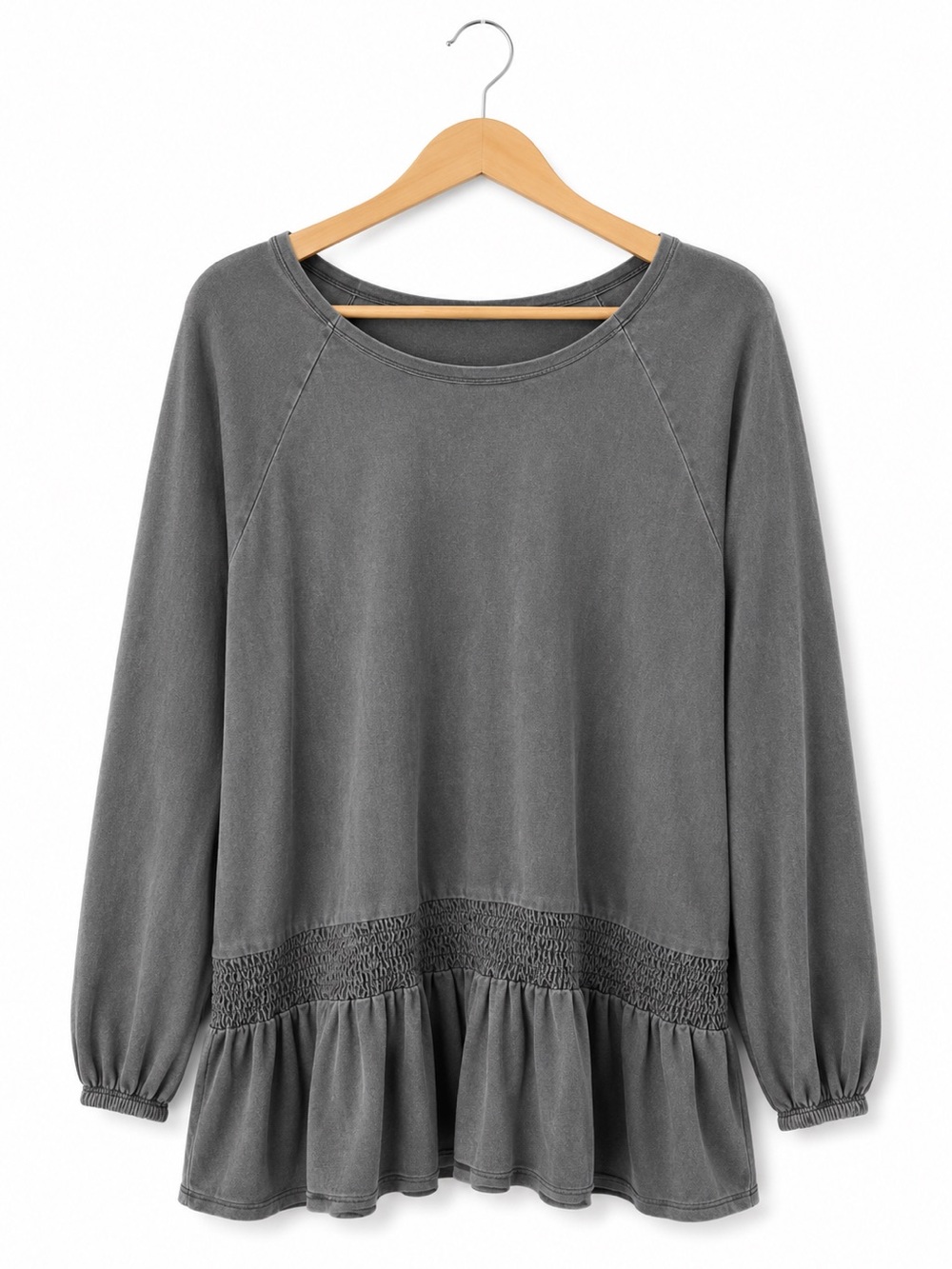 Carole Christian Gray Smocked Ruffle Hem Tunic Top XL Boho Cottagecore